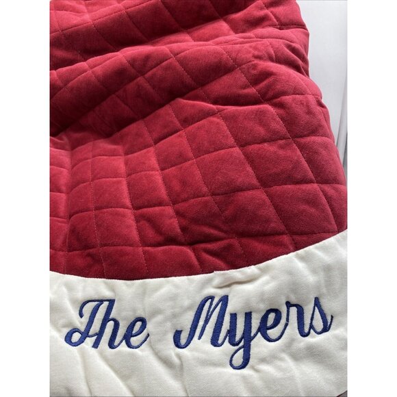 Pottery Barn Velvet Tree Skirt Christmas Quilted Monogram The Myers 60 inches - Picture 2 of 16